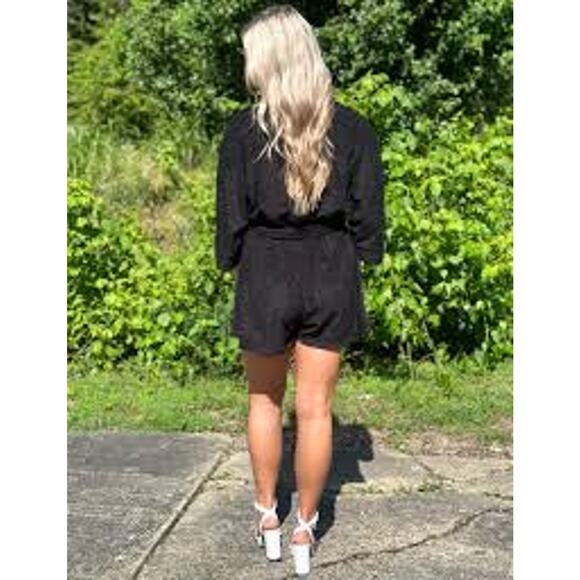 Bibi Beach Towel Textured Terry Shorts Romper Beach BLACK IB1388-0 XL NEW - Picture 3 of 9